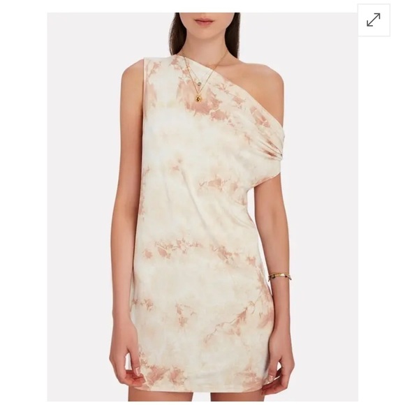 Enza Costa Revolve One Shoulder Tie Dye Jersey Dress Beige Sz XS NEW - Picture 2 of 10